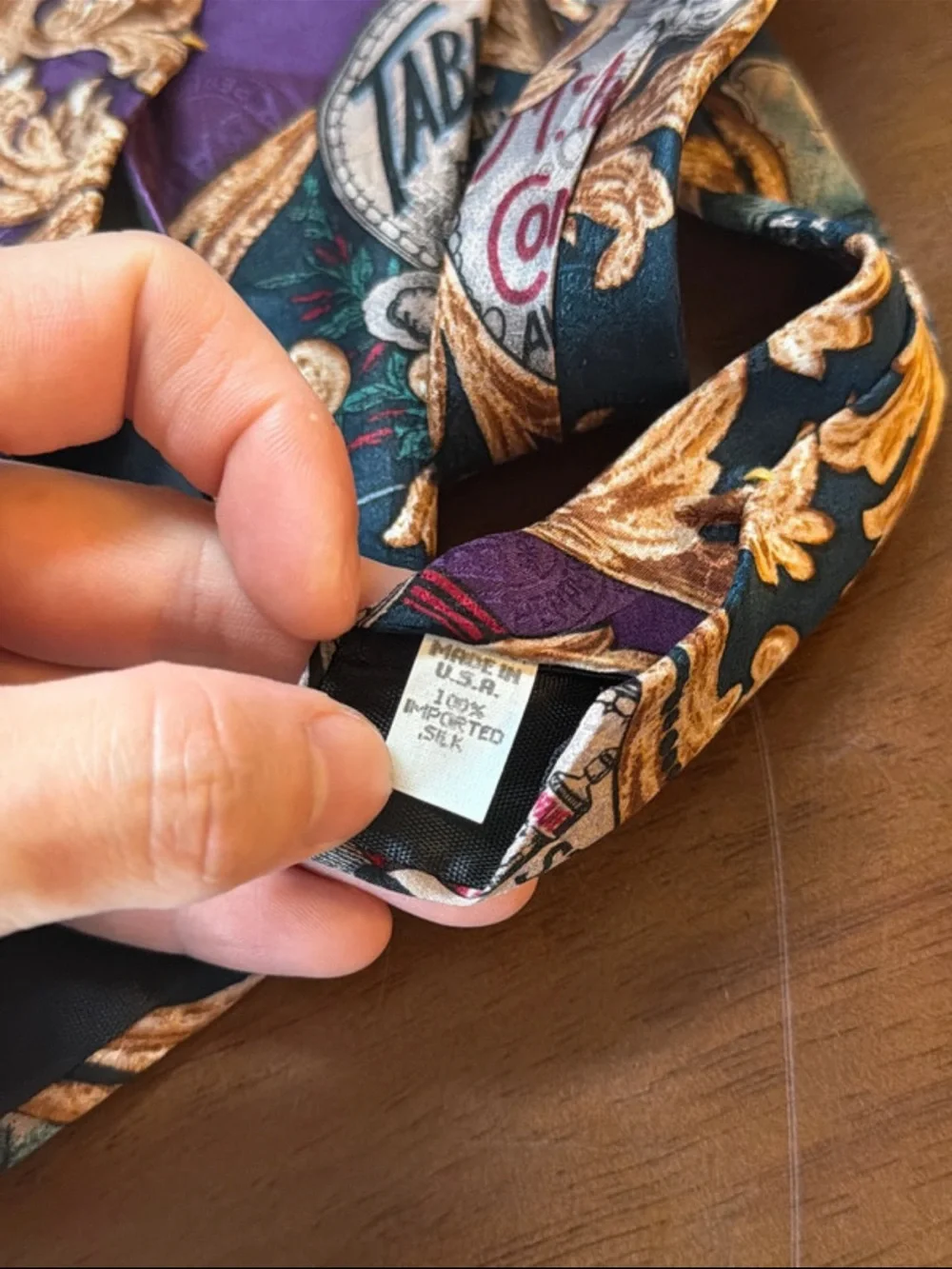 Tabasco Decorative Scroll Pattern Tie in Teal, Purple and Tan